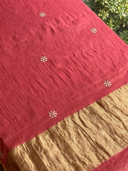 Dusty Red Shade Shade | Tissue Silk Chikankari Work Kurta Set