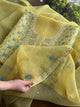 Lemon Yellow & Aqua Noor Organza Silk Chikankari With Kamdani Fabric