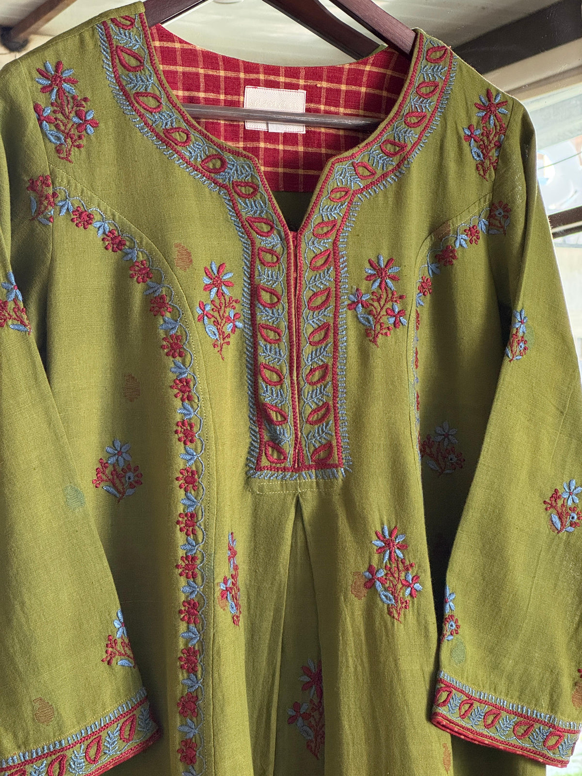 Green Malkha Handspun Chikankari Tunic