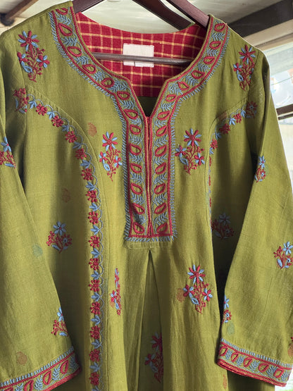 Green Malkha Handspun Chikankari Tunic