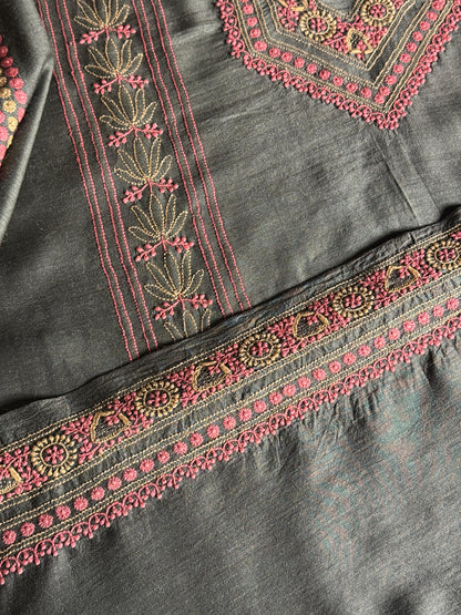 Blue Shade Moonga Silk Chikankari Men’s Kurta Fabric