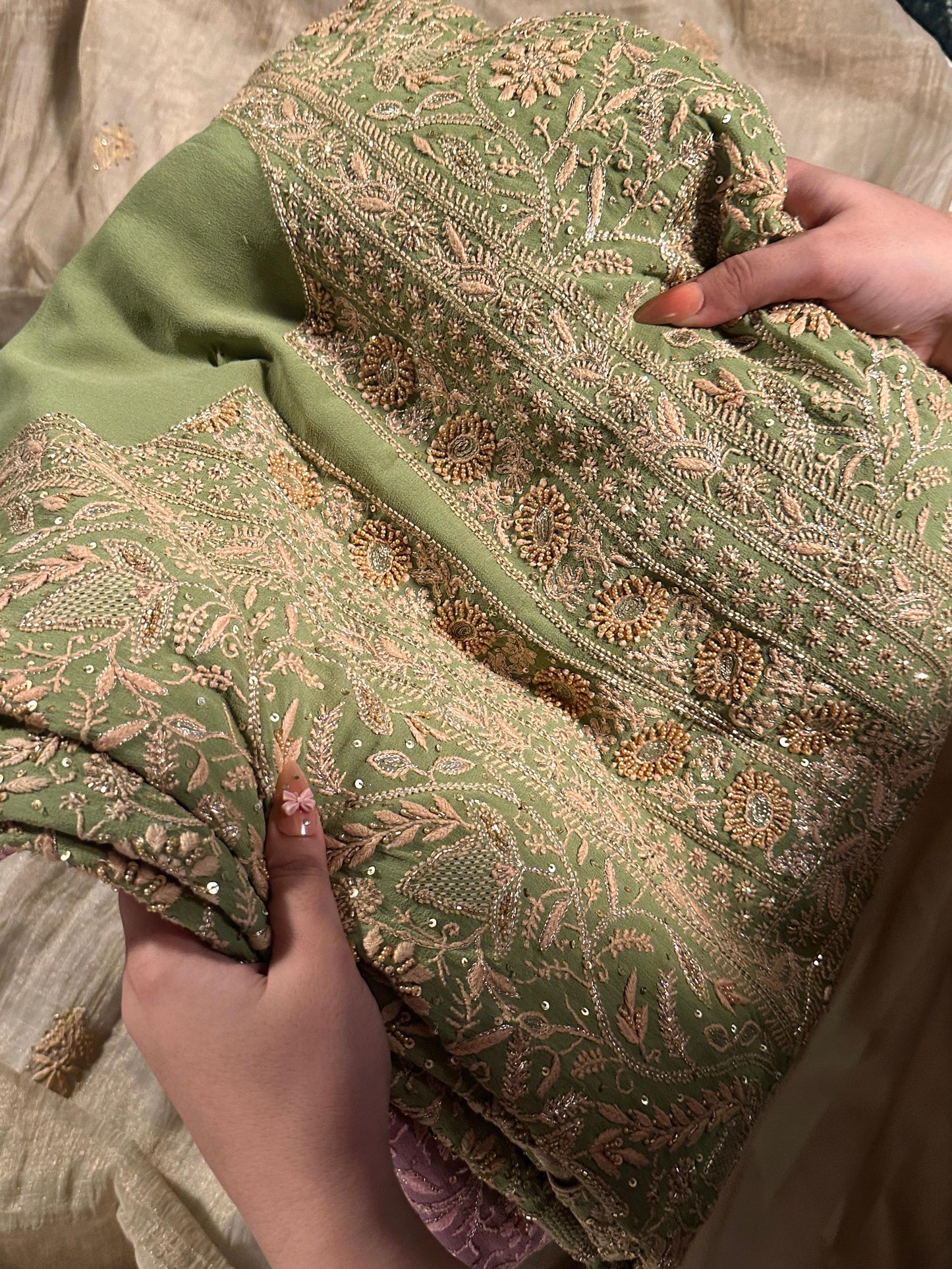 Green Superfine Pure Georgette Chikankari Kurta Set
