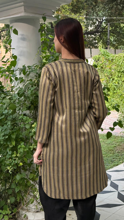 Ajrak Tan Brown Shade Mashru Silk, Short Kurta