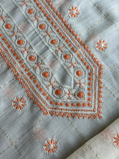 Cream Shade Tissue Zari Kota Chikankari Unstitched Fabric