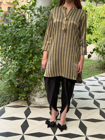 Ajrak Tan Brown Shade Mashru Silk, Short Kurta