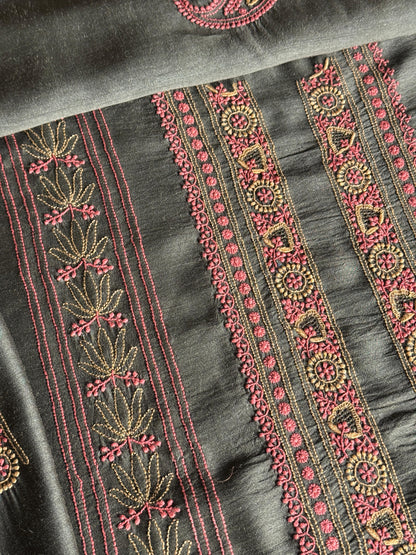 Blue Shade Moonga Silk Chikankari Men’s Kurta Fabric