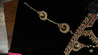 Jet Black & Maroon Shade | Saman Velvet Ready To Wear Kurta Set