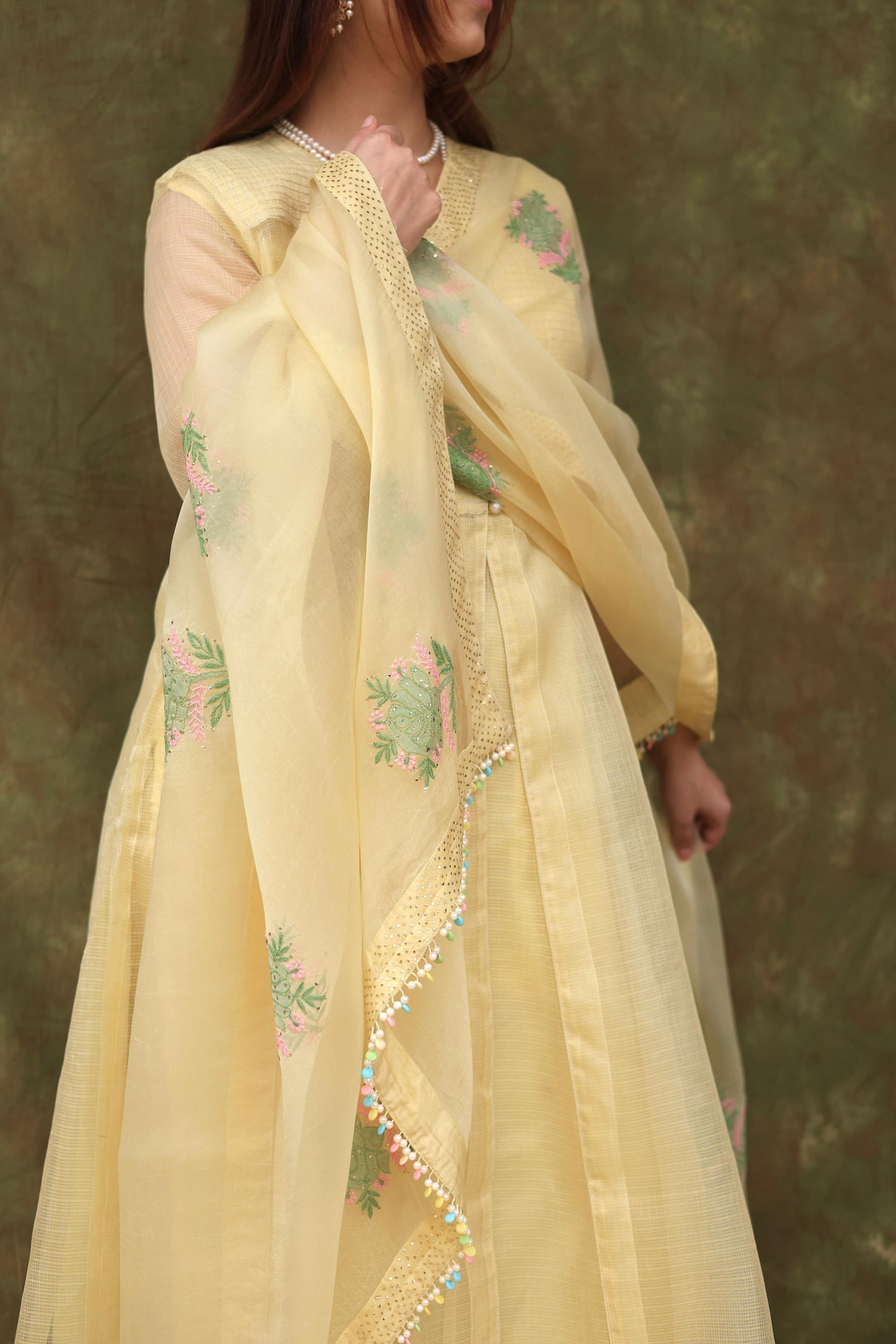 Lemon Shade Tissue Silk Dagla Kurta Set