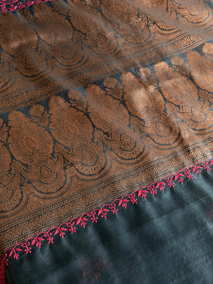 Black & Red Chanderi Saree with Chikankari Embroidery & Banarasi Zari Border