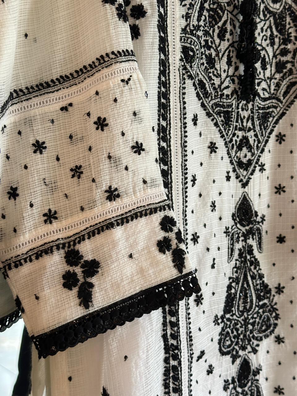 Kota Monochrome Sequins Work Chikankari Kurta Dupatta Set