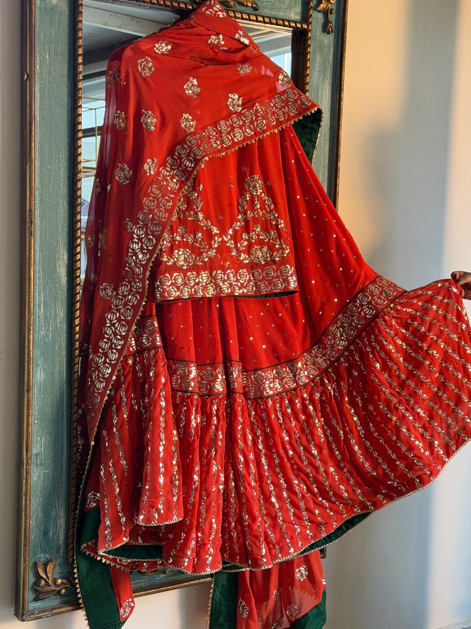 Sunset Orange RTW Mukaish Lucknowi Gharara Set