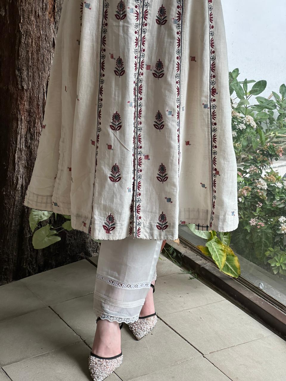 Off White Handspun Malkha Chikankari Panel Tunic