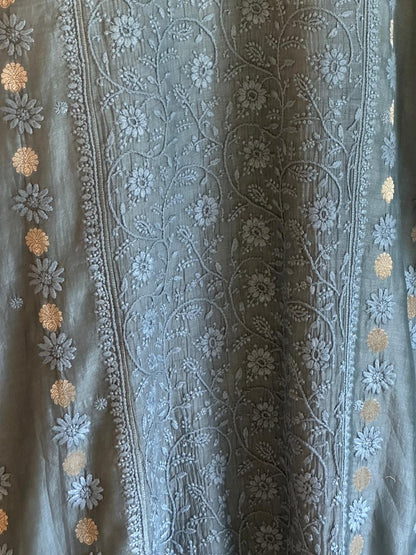 Blue Shade Zari Chanderi Chikankari Ready to Wear Tunics