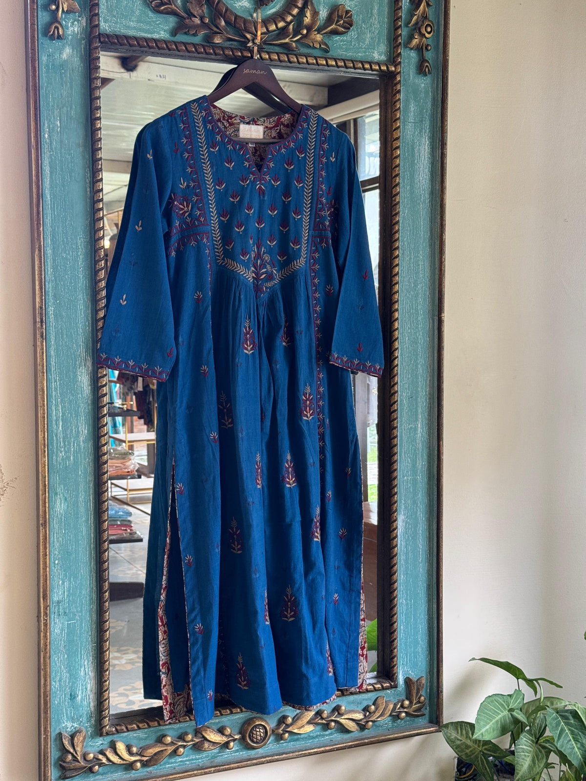 Blue Malkha Handspun Chikankari Tunic