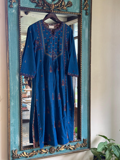 Blue Malkha Handspun Chikankari Tunic