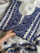 Indigo White Mal Chanderi Silk Chikankari Unstitched Fabric