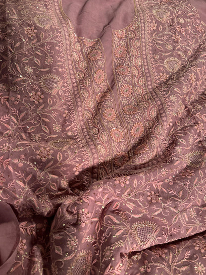 Lilac Superfine Pure Georgette Chikankari Kurta Set