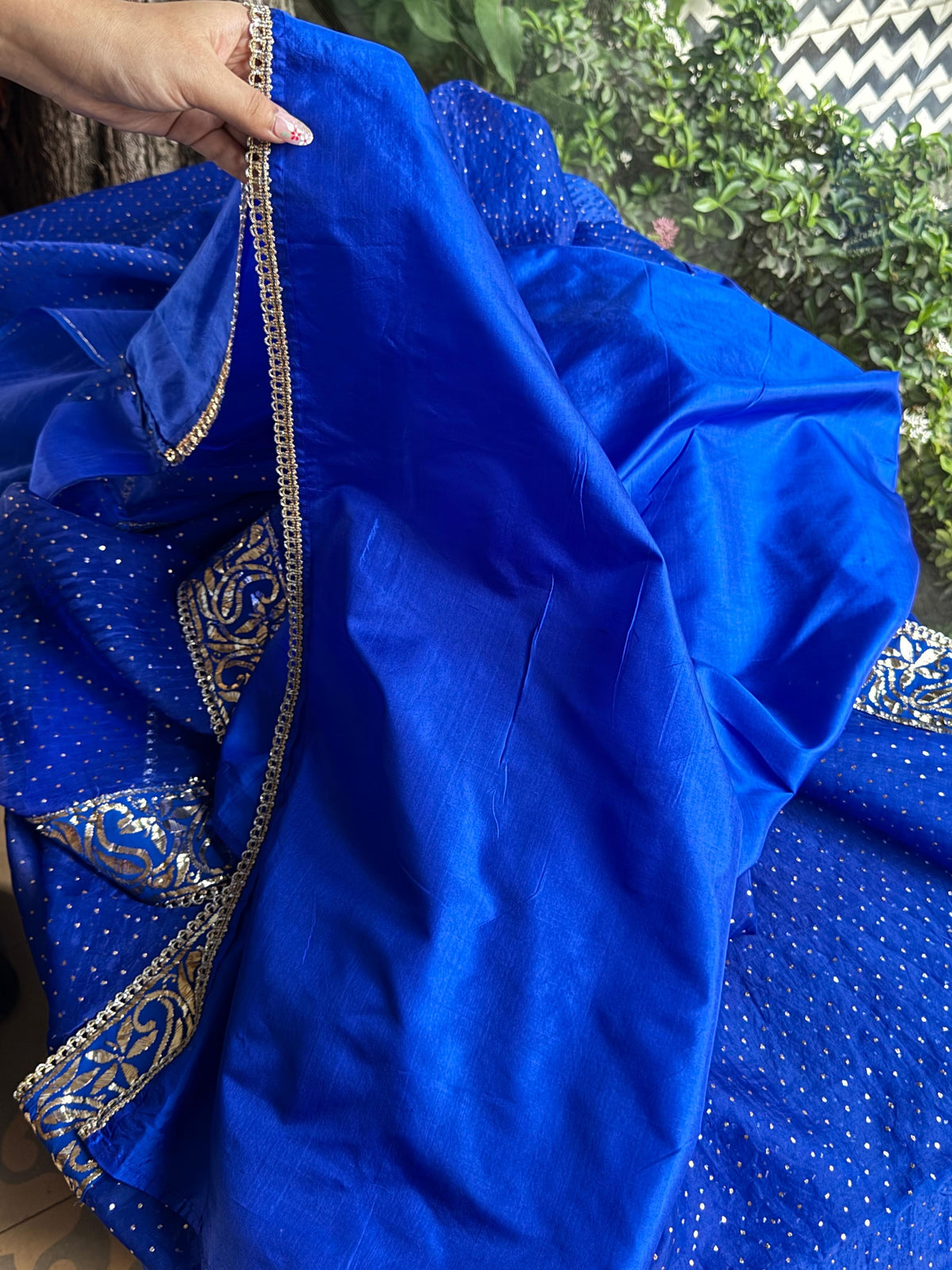 Royal Blue Shade Mukaish Lakh Dana Saree With Blouse