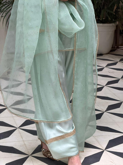 Satin Linen Farshi Sets With Chikankari & Kamdani