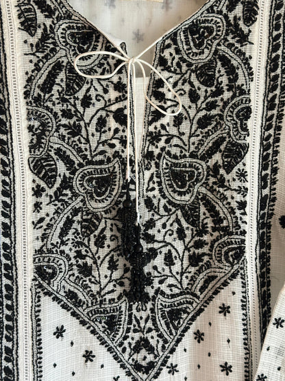 Kota Monochrome Sequins Work Chikankari Kurta Dupatta Set