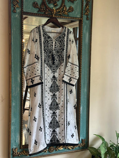 Kota Monochrome Sequins Work Chikankari Kurta Dupatta Set