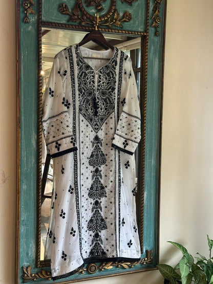 Kota Monochrome Sequins Work Chikankari Kurta Dupatta Set