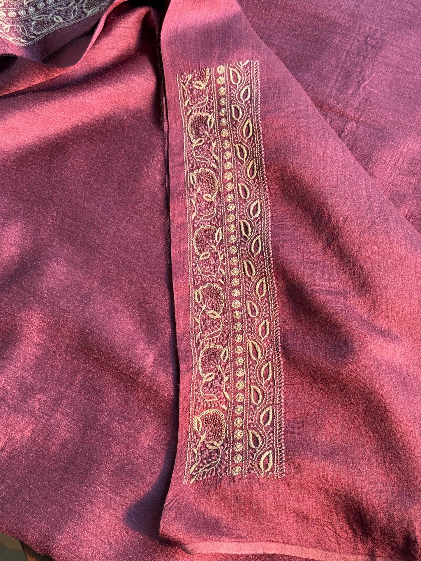 Wine Shade Moonga Silk Chikankari Men’s Kurta Fabrics