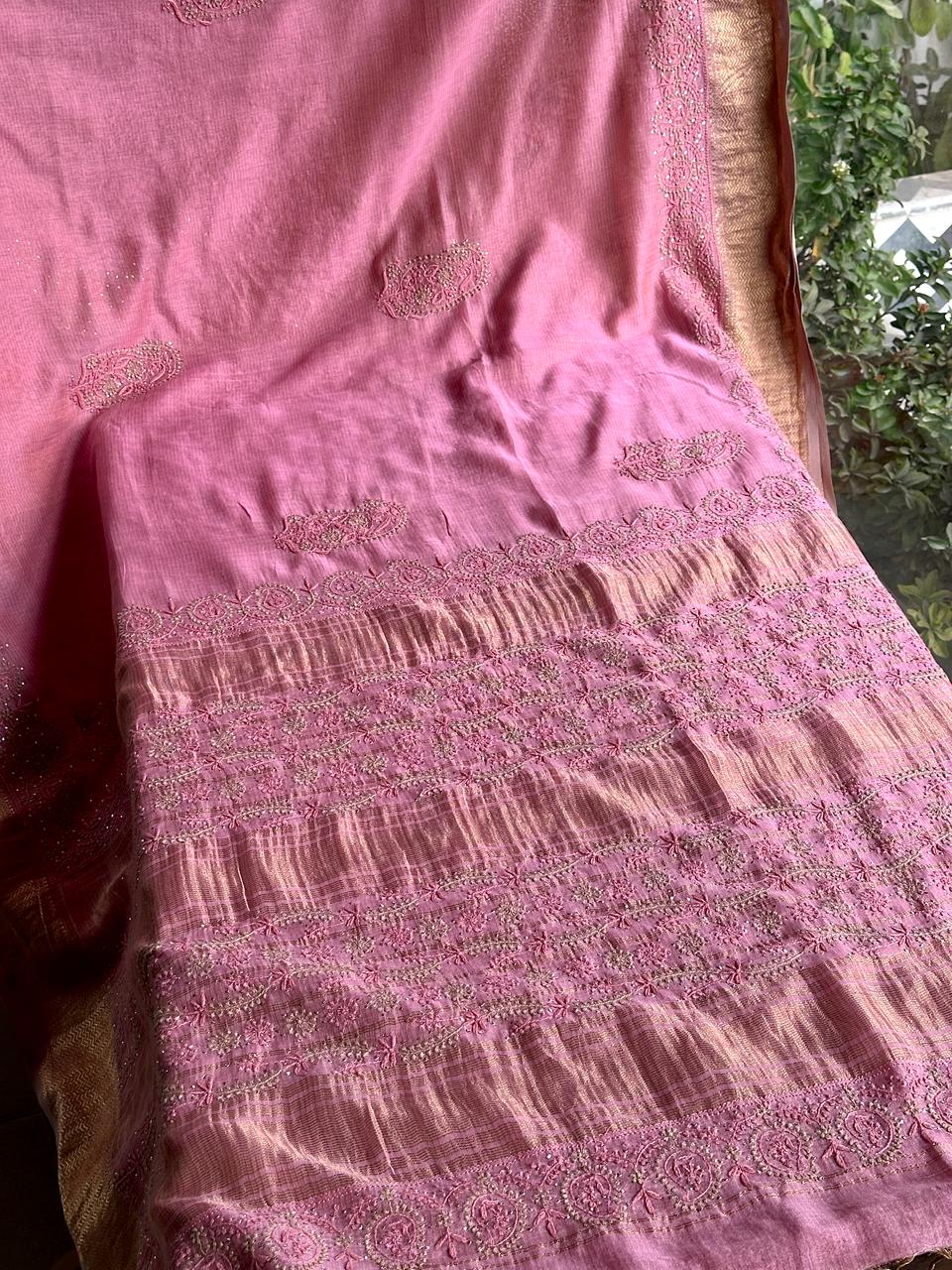 Pink Shade Chanderi Chikankari Saree