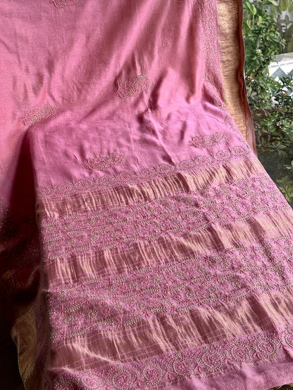 Pink Shade Chanderi Chikankari Saree