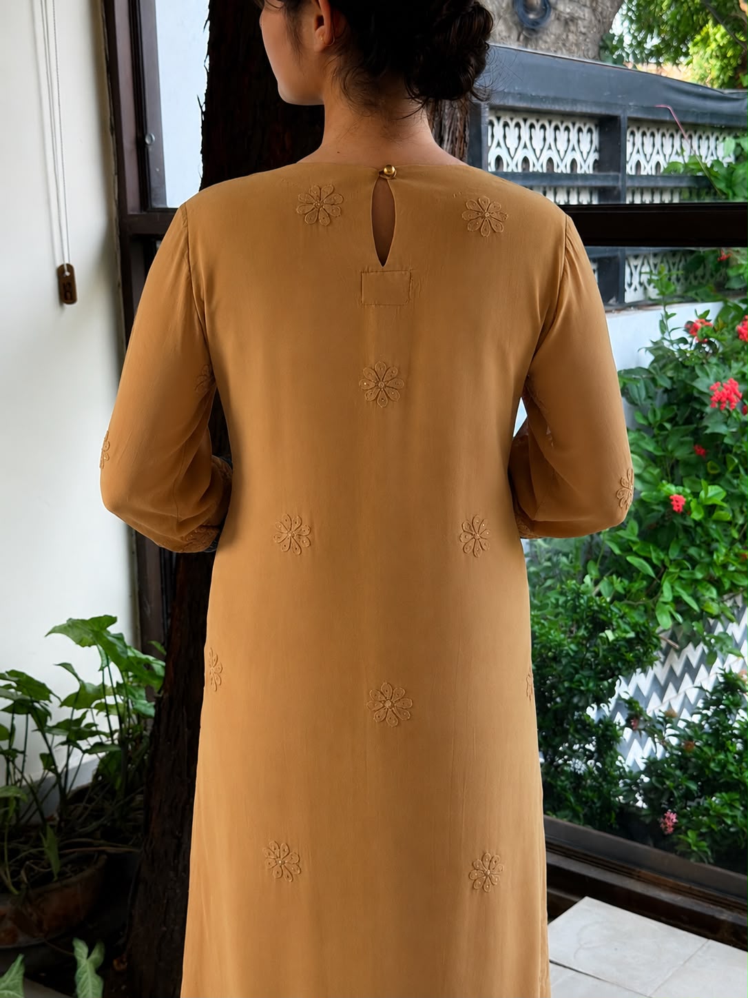 Turmeric Yellow Chikankari Pure Georgette Churidar Set with Kalamkari Dupatta