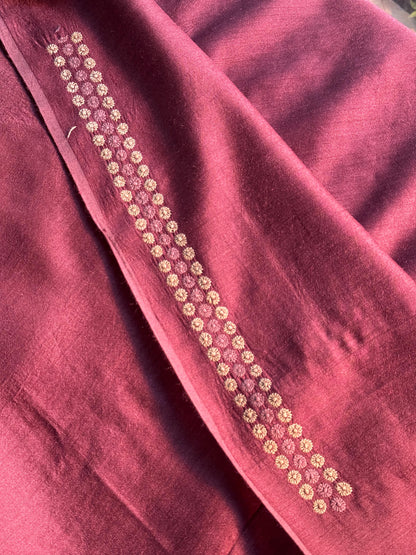 Wine Shade Moonga Silk Chikankari Men’s Kurta Fabrics