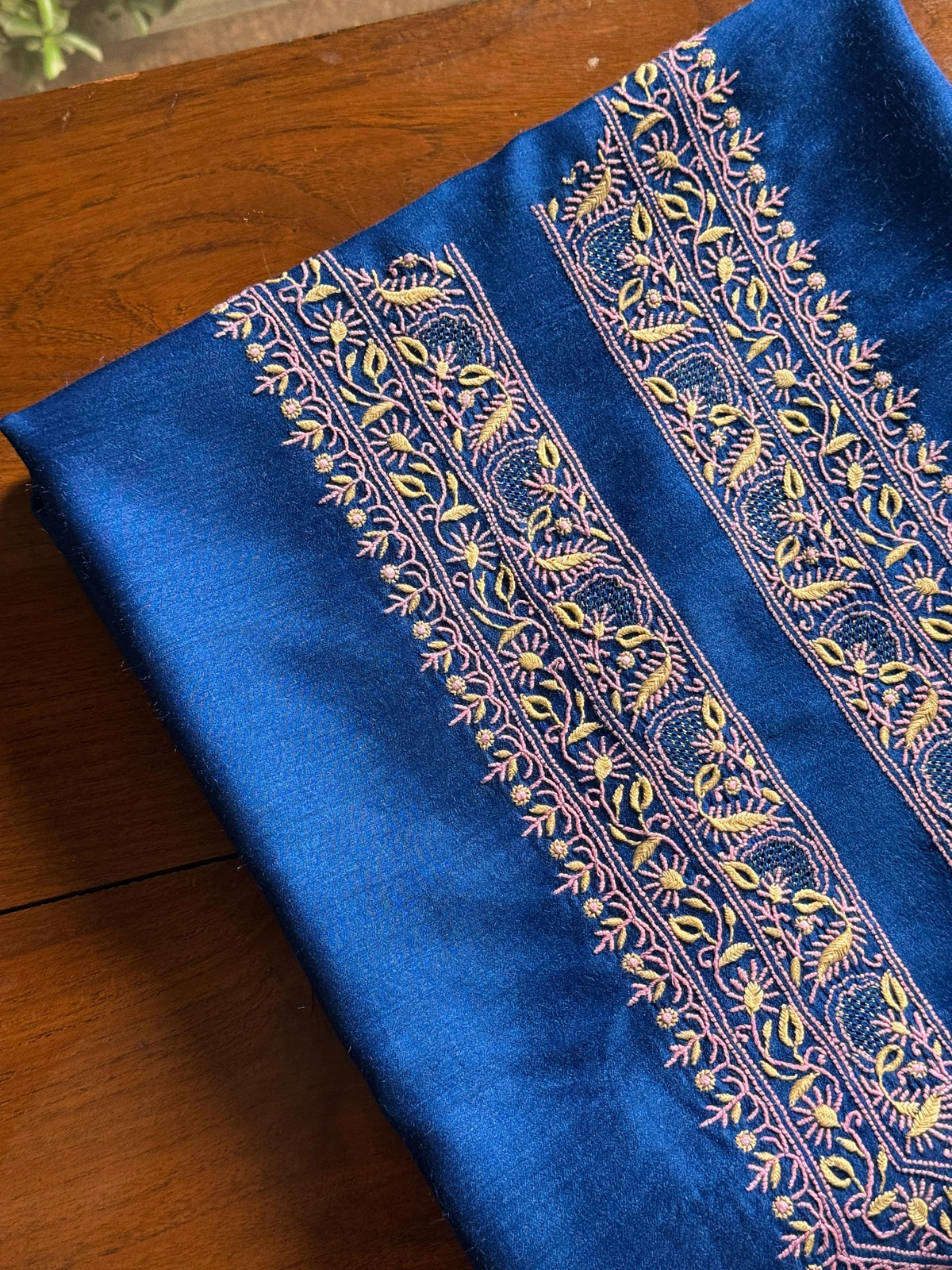 Royal Blue Shade Moonga Silk Chikankari Men’s Kurta Fabric