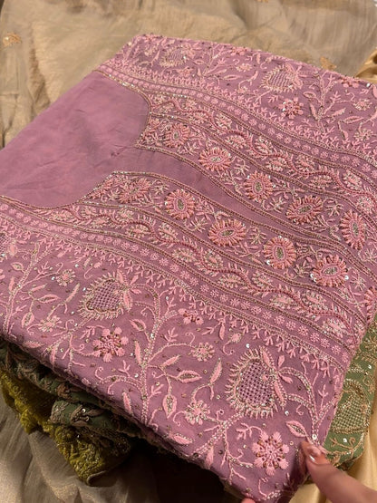 Lilac Superfine Pure Georgette Chikankari Kurta Set