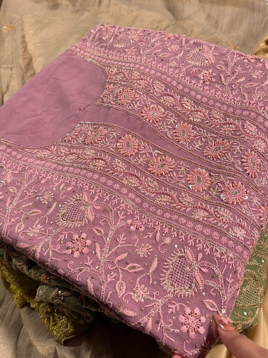 Lilac Superfine Pure Georgette Chikankari Kurta Set
