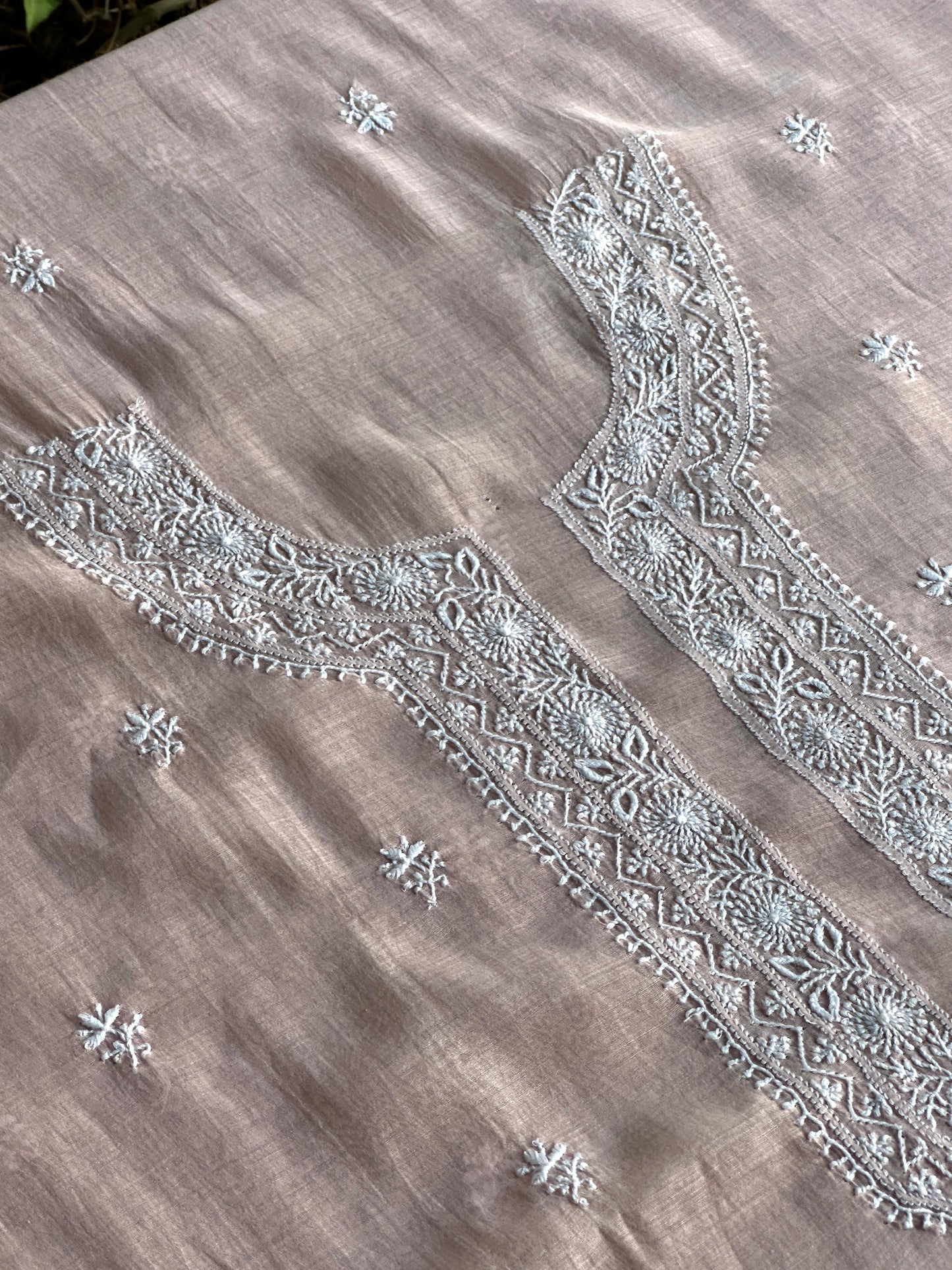 Pastel Peach Mulmul Chikankari Unstitched Men's Kurtas Fabric