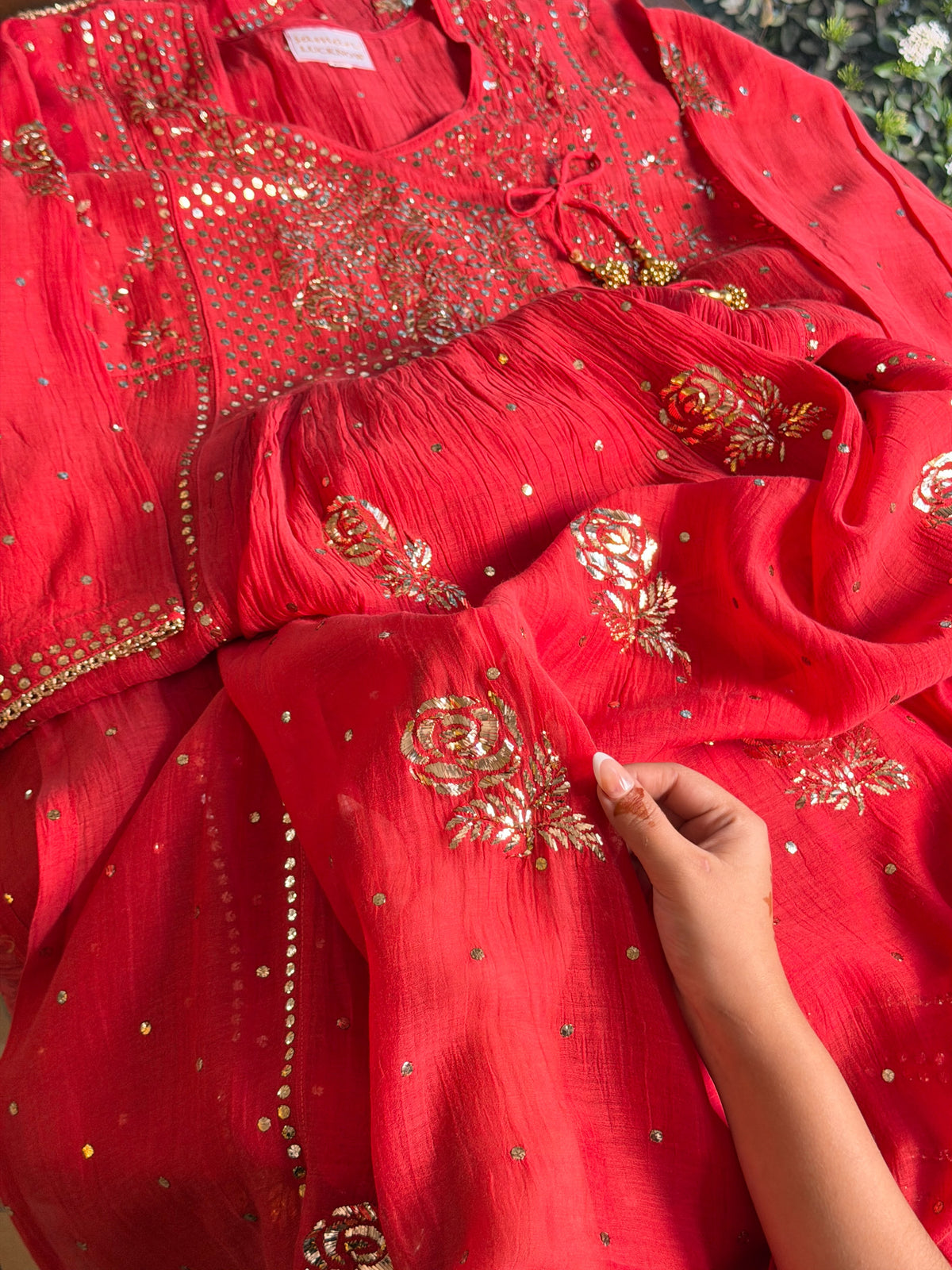 Red Mukaish Kamdani Mul Chanderi Angarkha