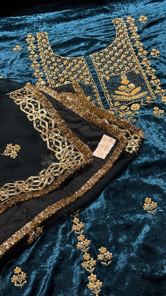 Midnight Blue Shade | Saman Velvet Ready To Wear Kurta Set