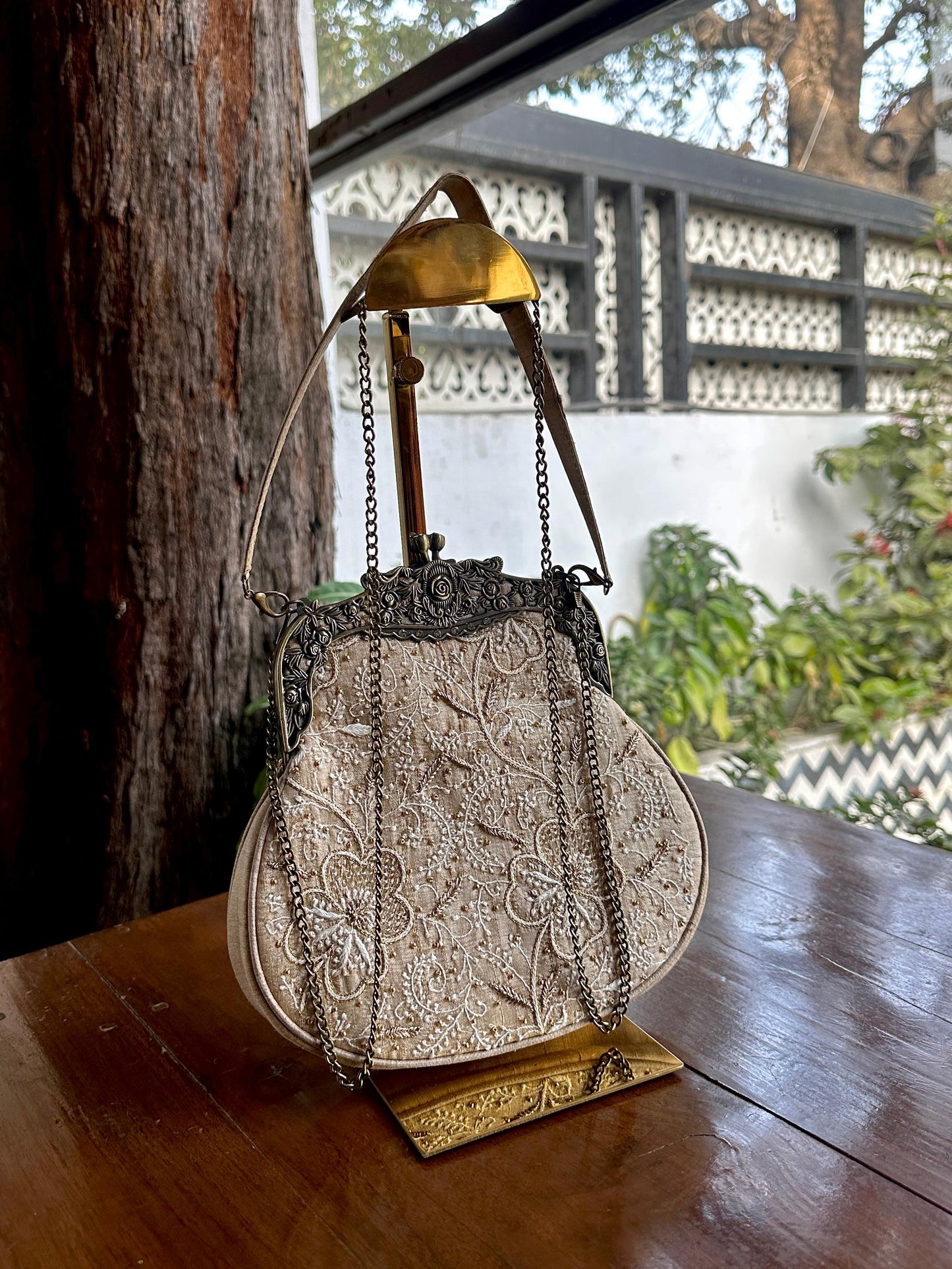 Beige Shade | Vintage Ari Mukaish Sling Bags