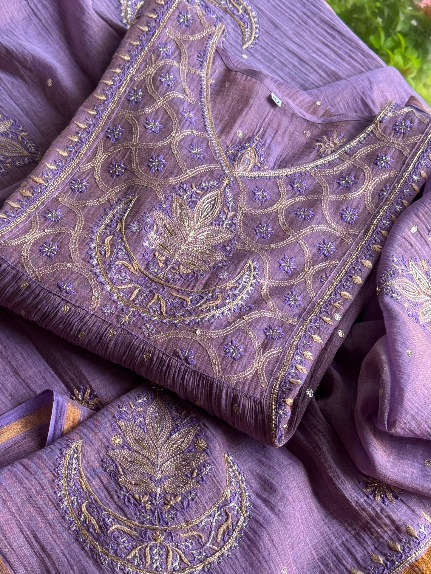 Lilac Purple Shade Tissue Silk Bhopali Kurta Dupatta Set