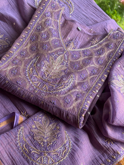 Lilac Purple Shade Tissue Silk Bhopali Kurta Dupatta Set