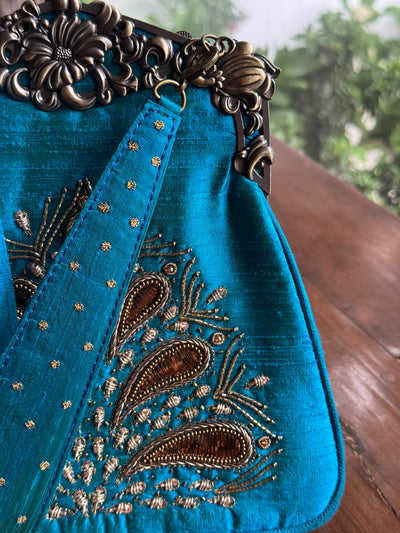 Teal Blue Shade Vintage Motif Ari Sling Bags