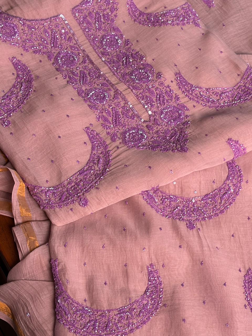 Latte Purple Crescent Chandbala Chikankari Unstitched Fabric