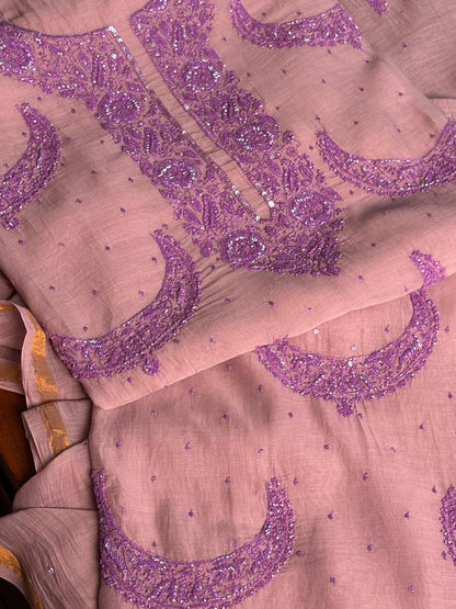 Latte Purple Crescent Chandbala Chikankari Unstitched Fabric
