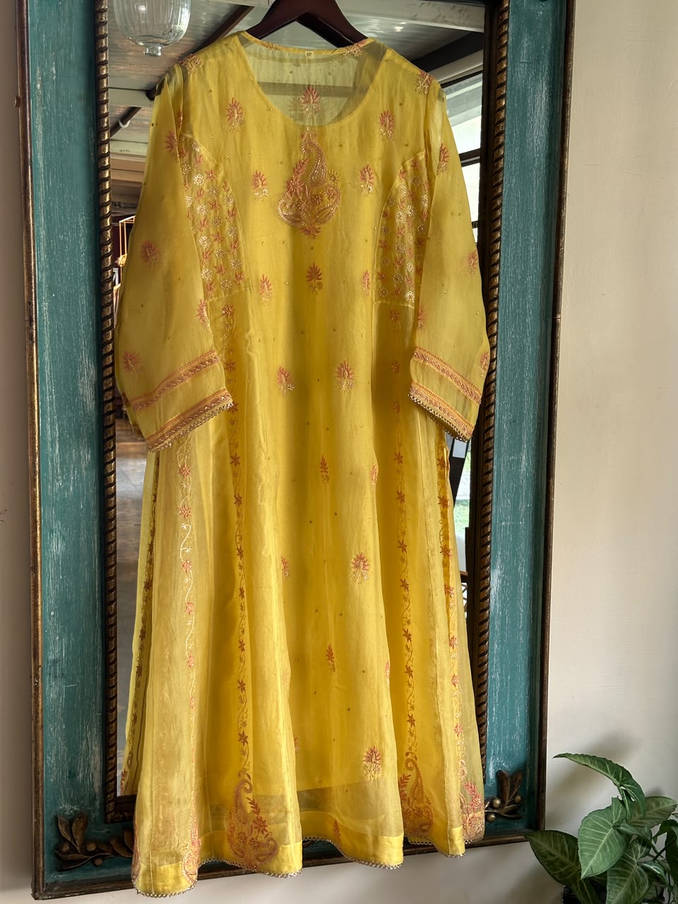 Saffron Mango Shade Noor Organza Chikankari Anarkali