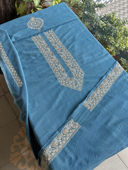 Denim Blue Malkha Handspun Khadi Kurtas Unisex Fabric