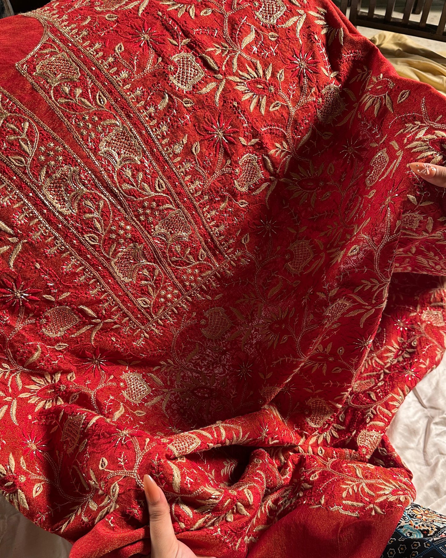 Red Tissue Silk Chikankari Unstitched Fabric