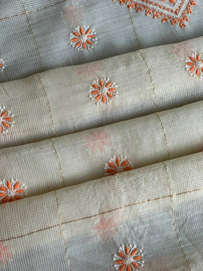 Cream Shade Tissue Zari Kota Chikankari Unstitched Fabric