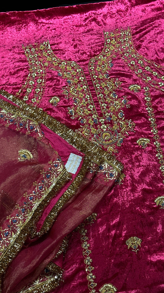 Cranberry Pink Shade | Saman Velvet Ready To Wear Kurta Set