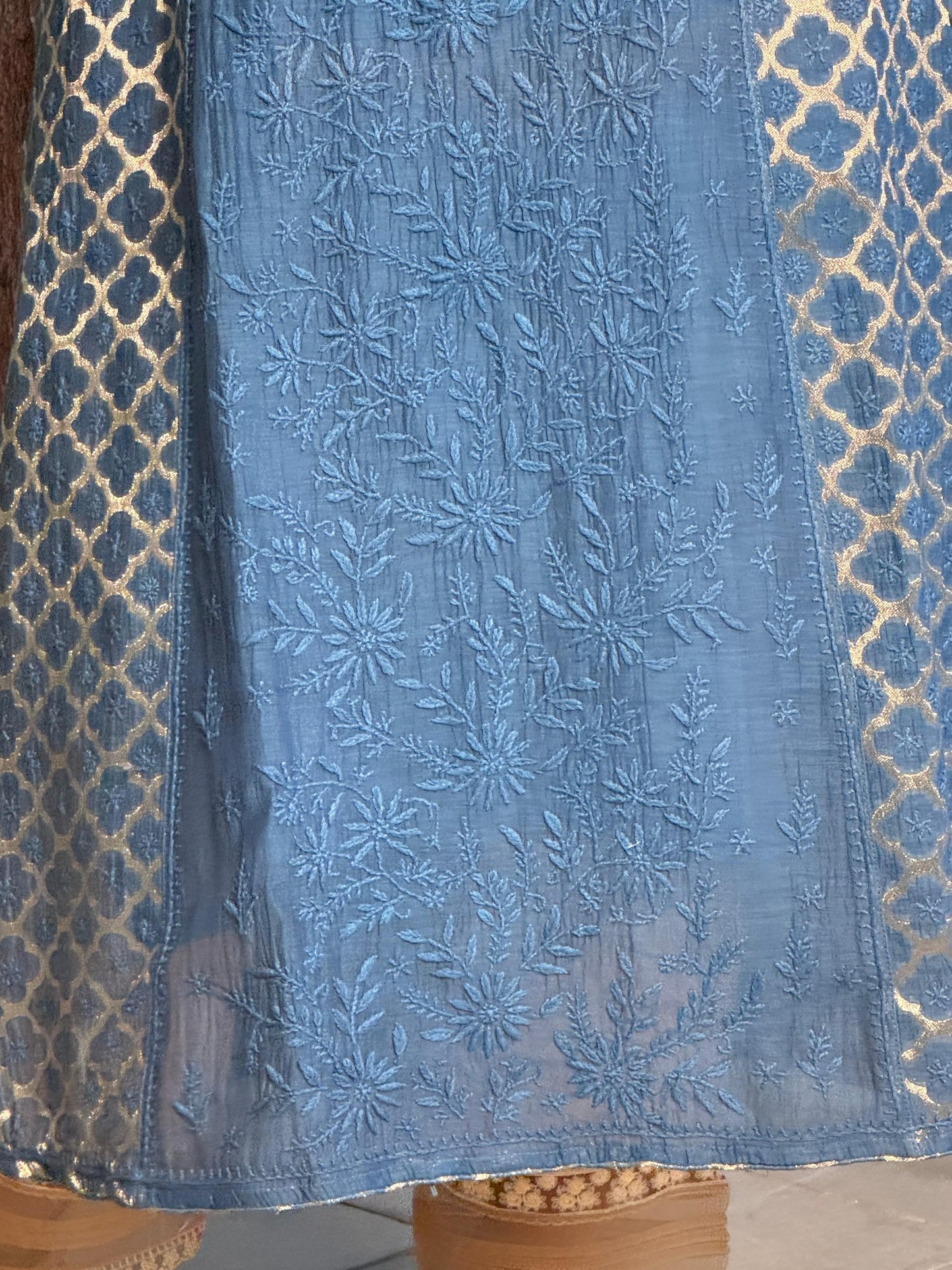 Blue Shade Zari Chanderi Chikankari Ready to Wear Tunics