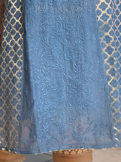 Blue Shade Zari Chanderi Chikankari Ready to Wear Tunics